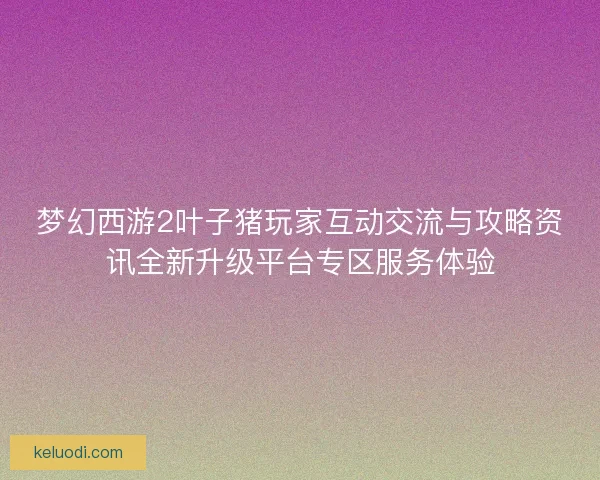 梦幻西游2叶子猪玩家互动交流与攻略资讯全新升级平台专区服务体验